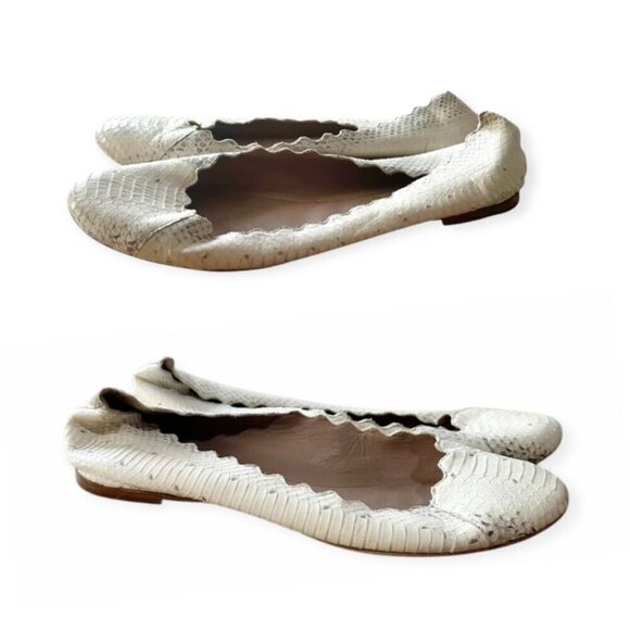 Chloe Lauren Ballet Ballerina Flats, in white snake, Scalloped edge, Size 39 - Picture 5 of 11
